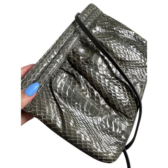 SAKS FIFTH AVENUE Vintage Gray Snakeskin Clutch Shoulder Handbag - Picture 2 of 12